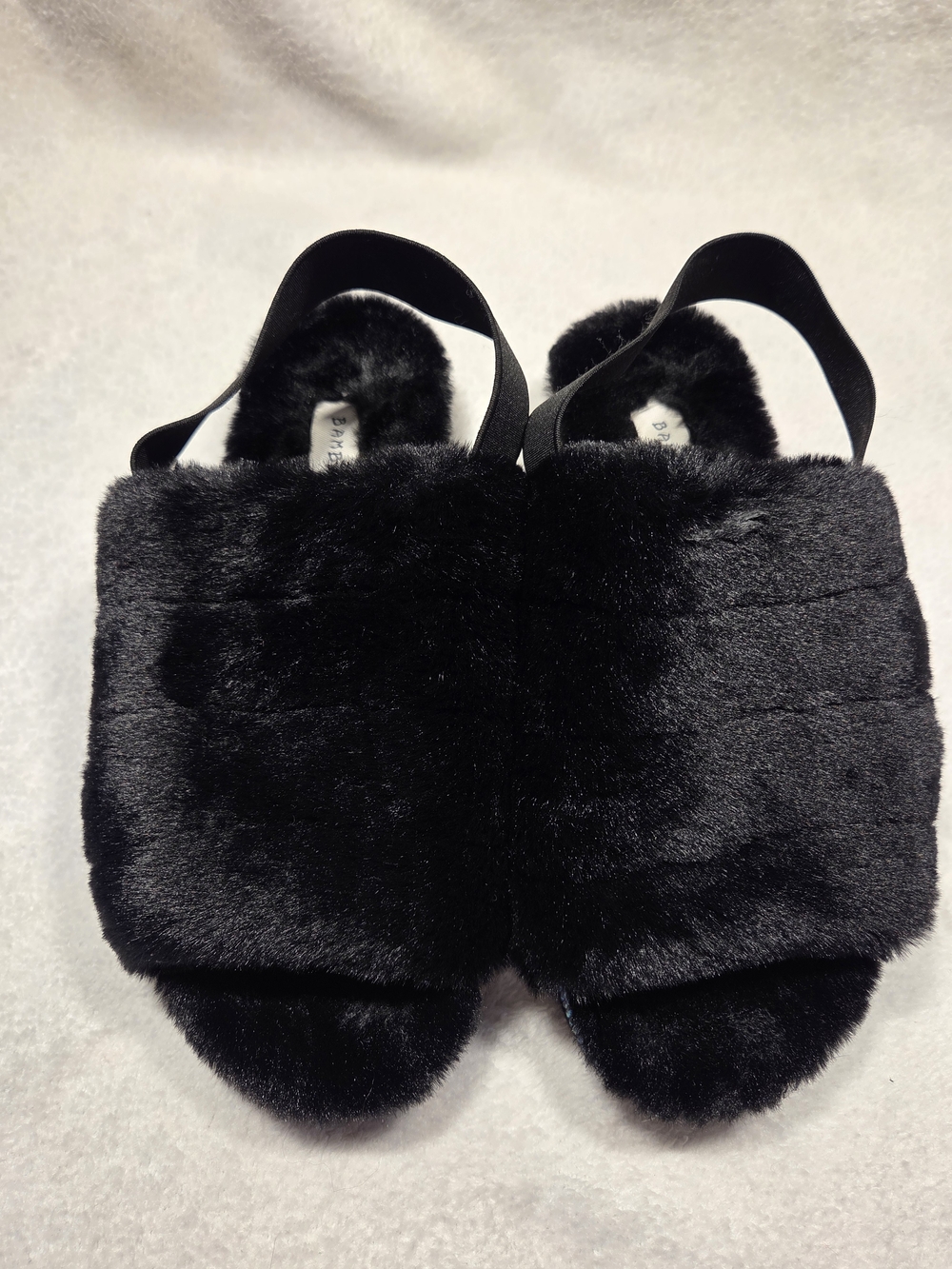 BRAND NEW Black Fuzzy Rhinestone Slingback Slippers